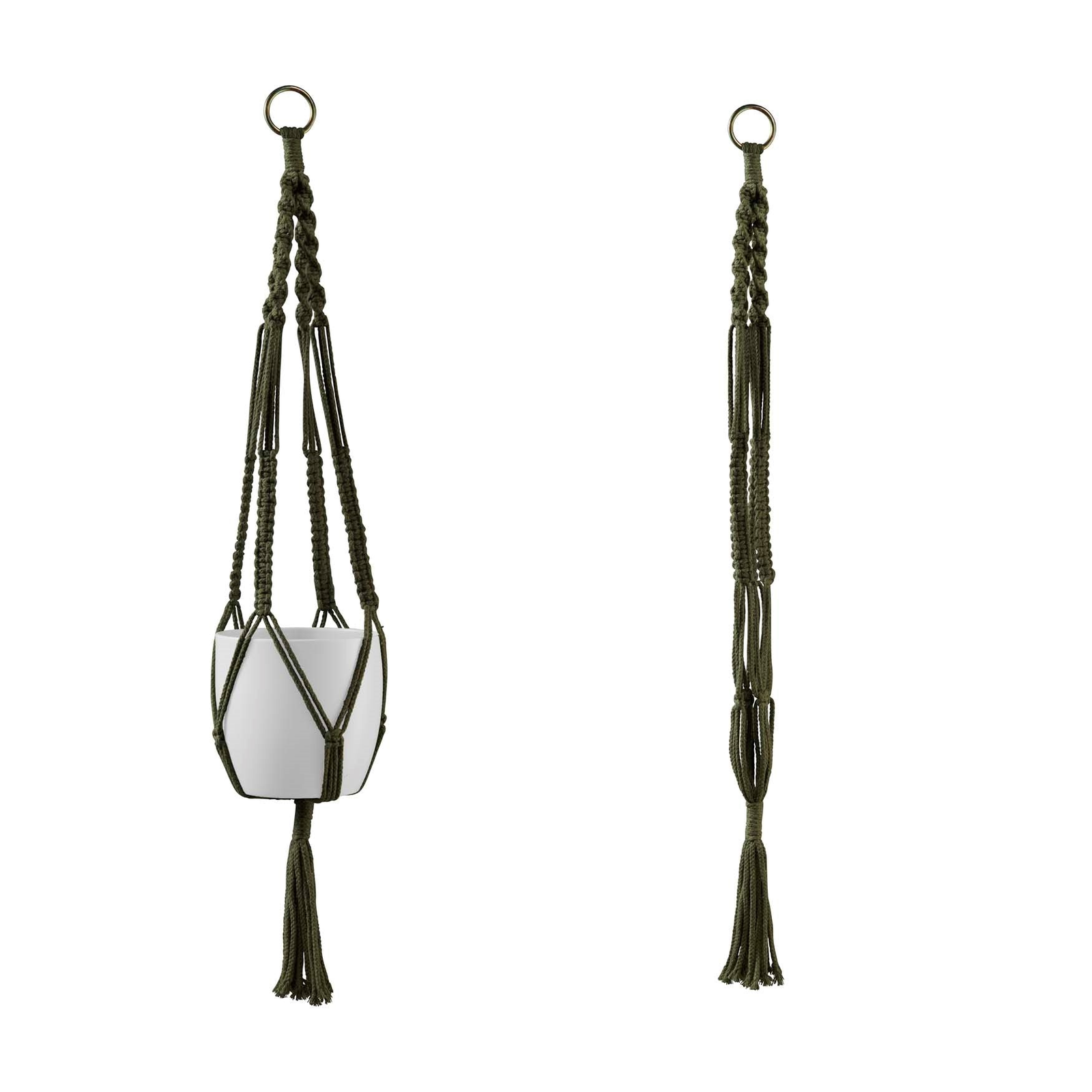 35" Natural Green Macrame Plant Pot Hanger, stylish indoor decor accessory