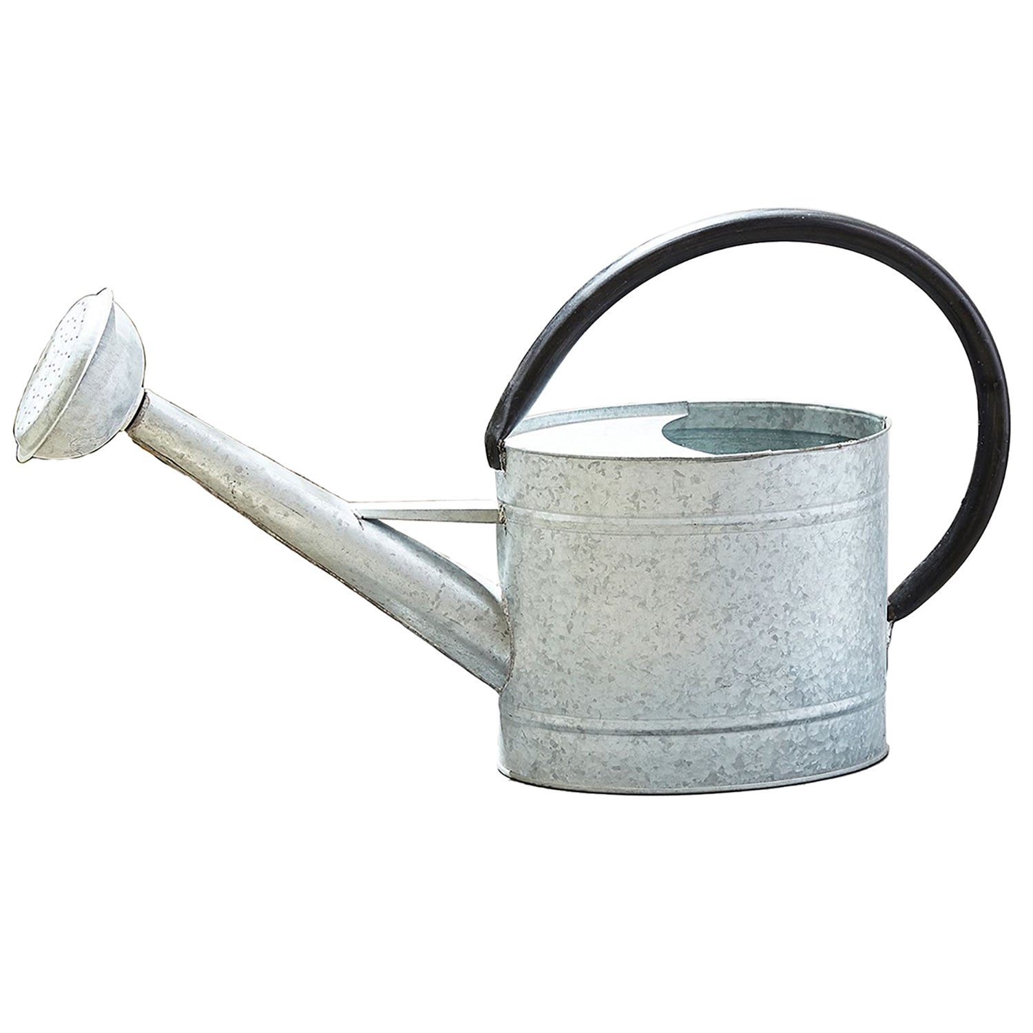 2.1 gallon oval aged zinc watering can, powder-coated galvanized steel, no-leak rosehead, 23x7x14 inches, ideal for gardening.