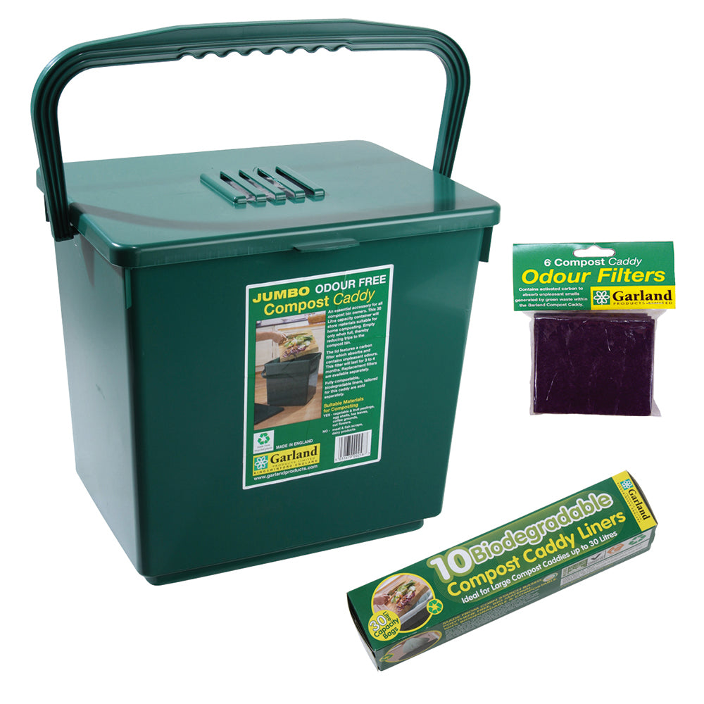 14.5&quot; Green Compost Caddy w/Replacement Filters and Biodegradable Bags