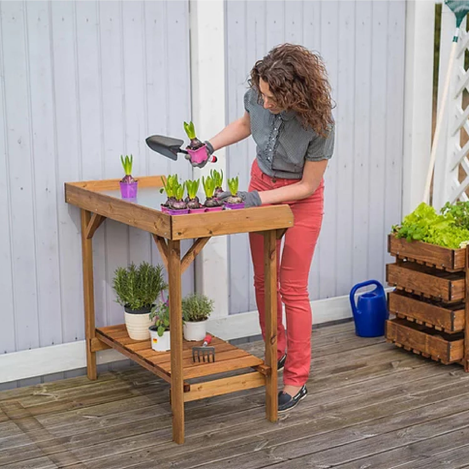 outdoor table for potted plants Gardener's Table with Tin Surface