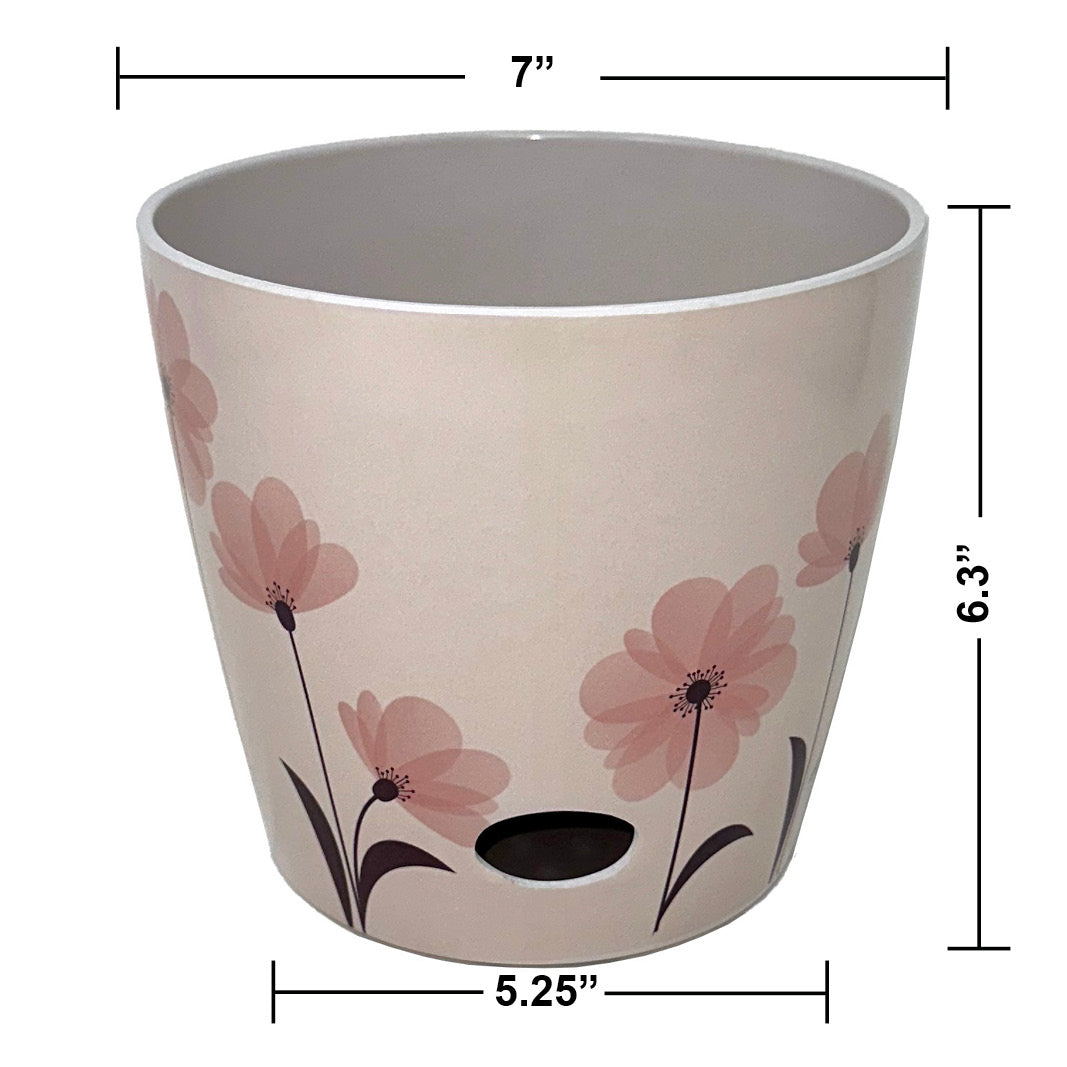 7&quot; Pink Flower Round Self-Watering Bamboo Pot