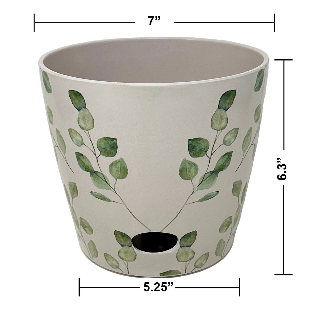 7&quot; Green Leaves Round Self-Watering Bamboo Pot