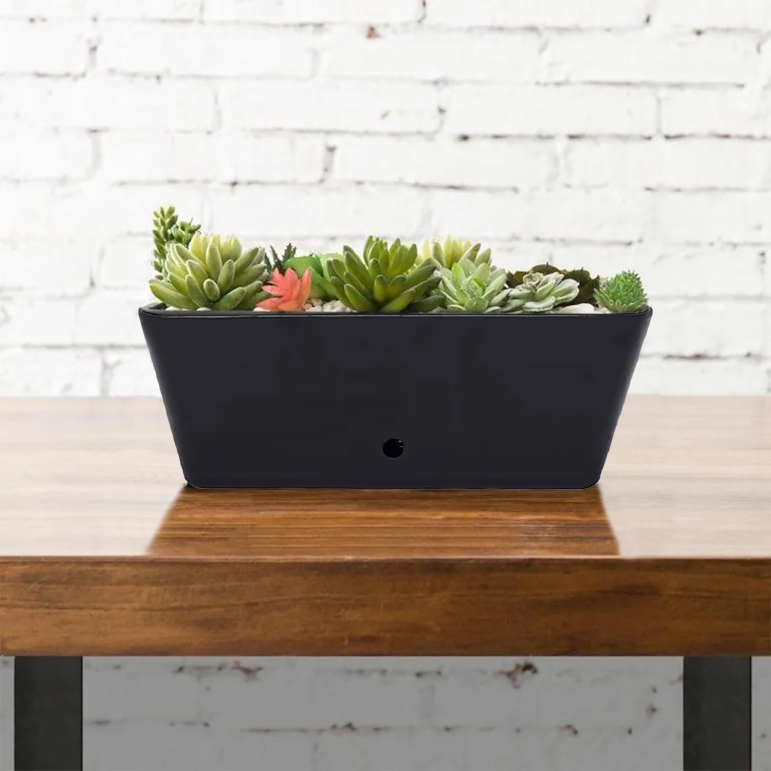rectangle succulent planter Bamboo Blooms 5-16003 16in. Black Rectangular Self-Watering Bamboo Planter
