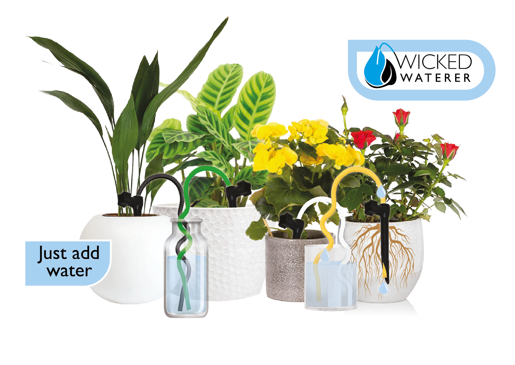 watering stakes for indoor plants Wicked Waterer Watering System Kit 4-Spikes w/19" Wicks