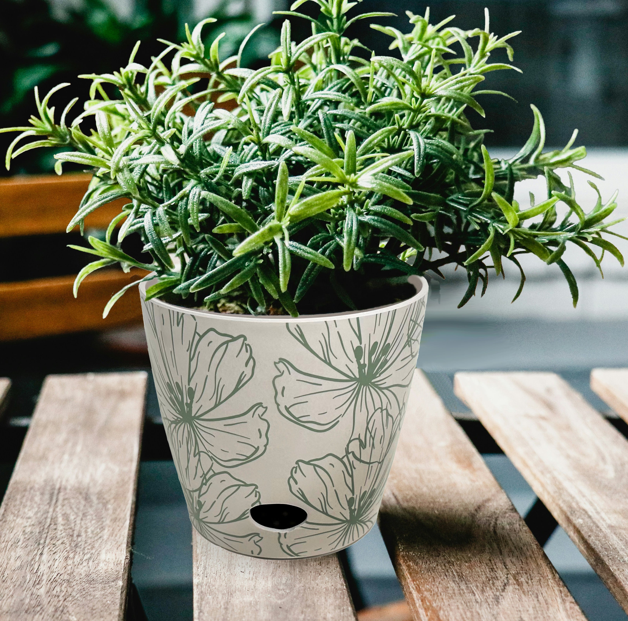 biodegradable bamboo plant pots 7" Green Flower Round Self-Watering Bamboo Pot