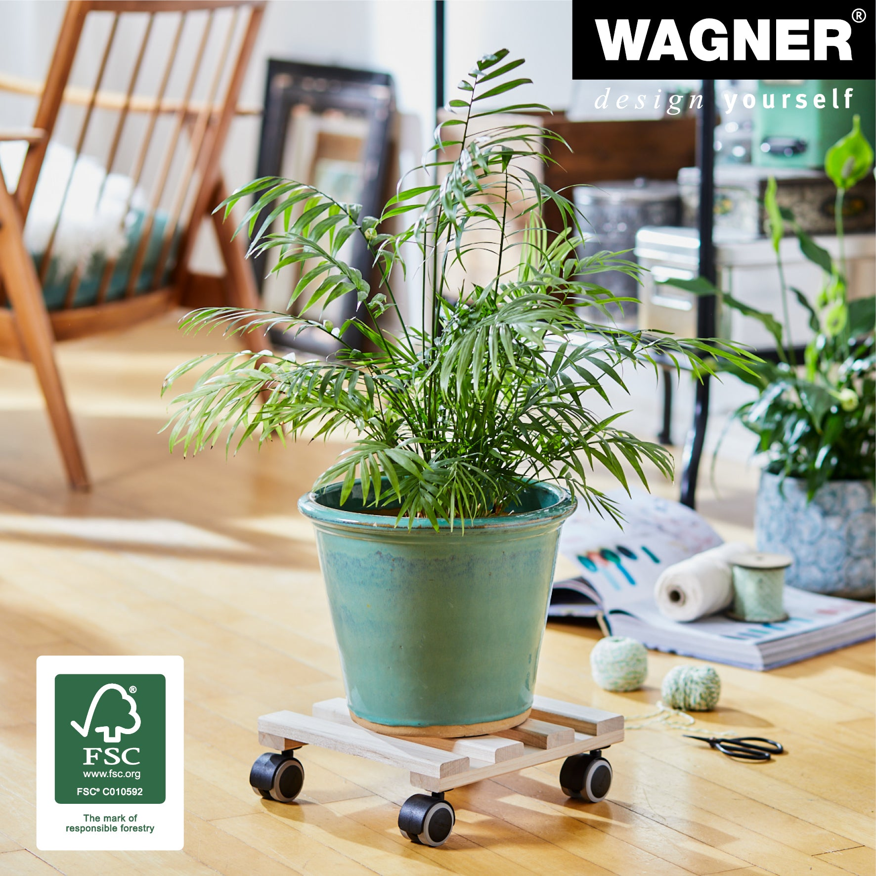indoor plant caddy 10" Natural Square Wooden Plant Caddy