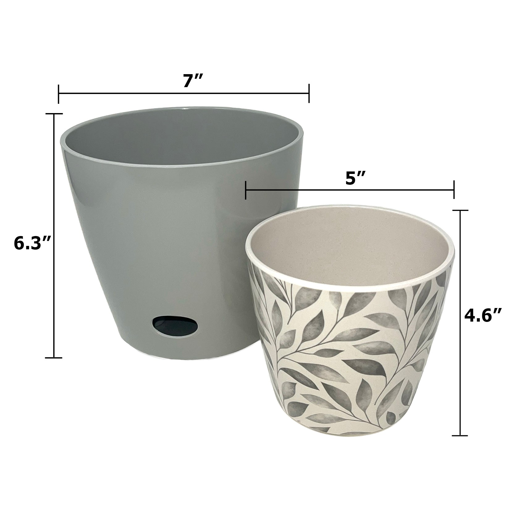 7 inch pot for plant Self-Watering Plant Pot Set of 2 5" Gray Leaves & 7" Gray Solid