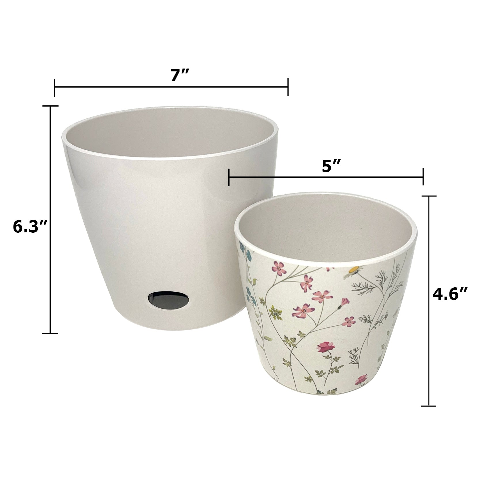 7.5 plant pot Self-Watering Plant Pot Set of 2 5" Wildflower & 7" Cream