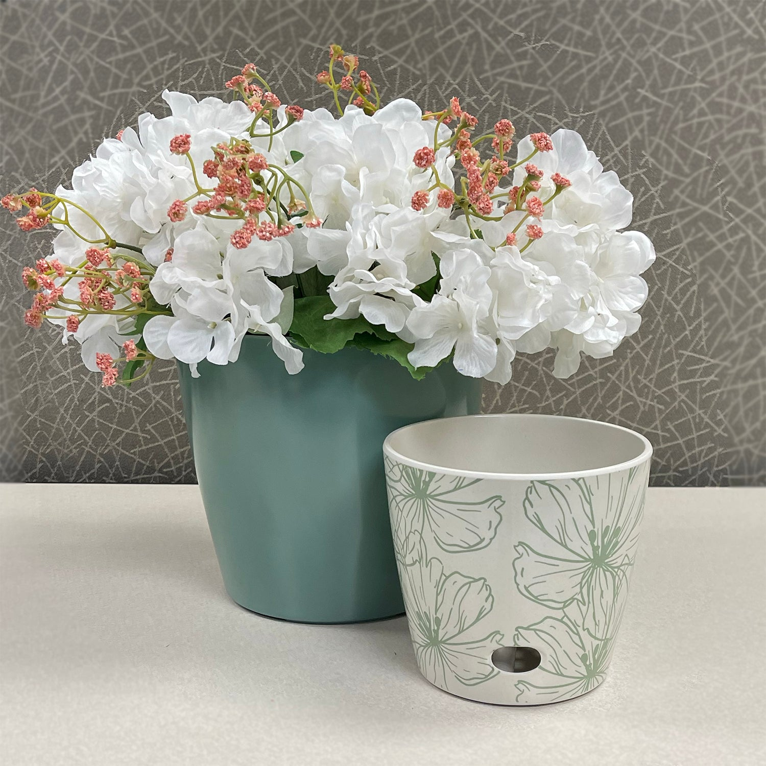 sage green ceramic plant pots Self-Watering Plant Pot Set of 2 5" Green Flower & 7" Sage Green