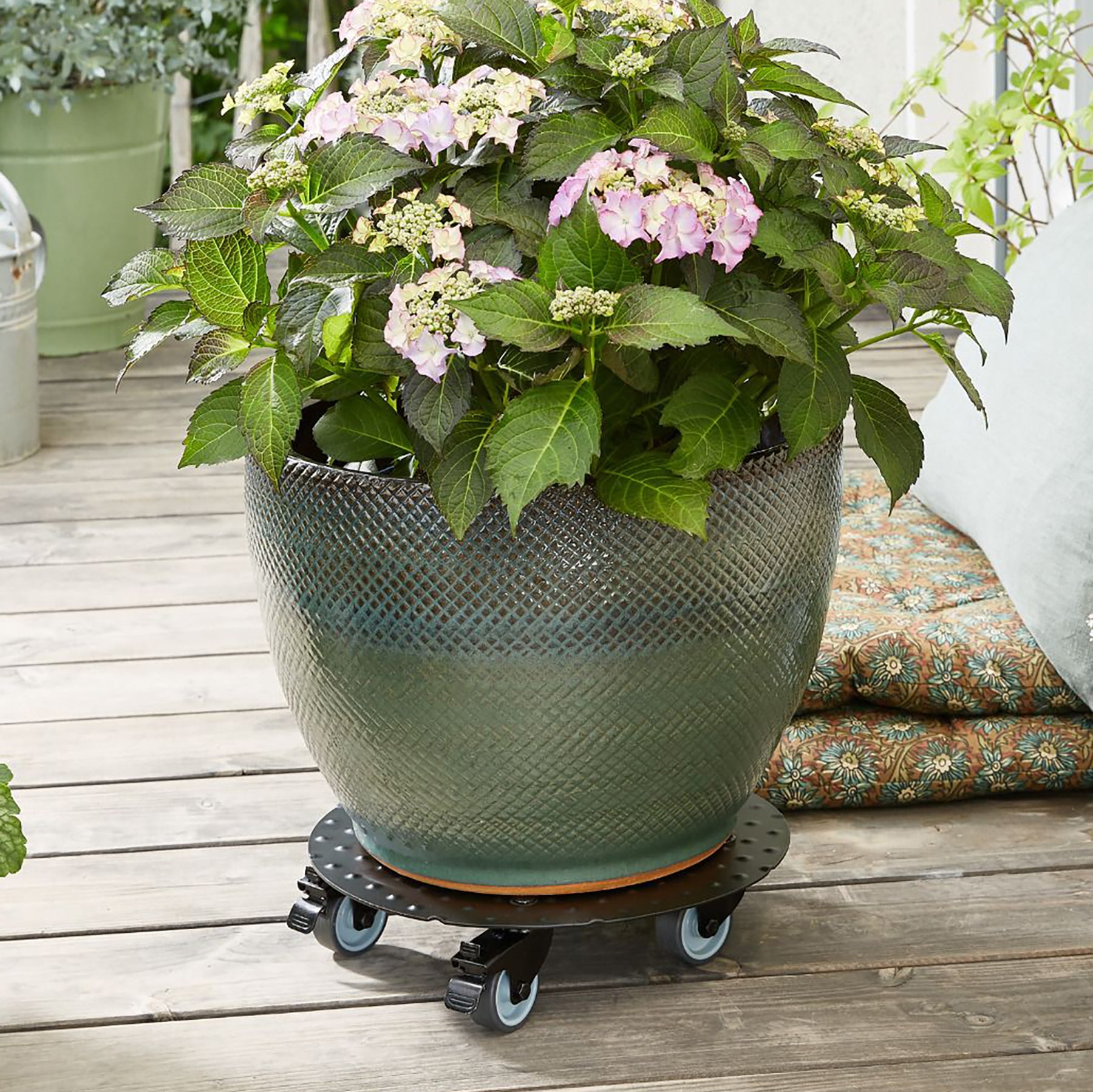 plant pot casters 11.8" Black Round Aluminum Plant Caddy