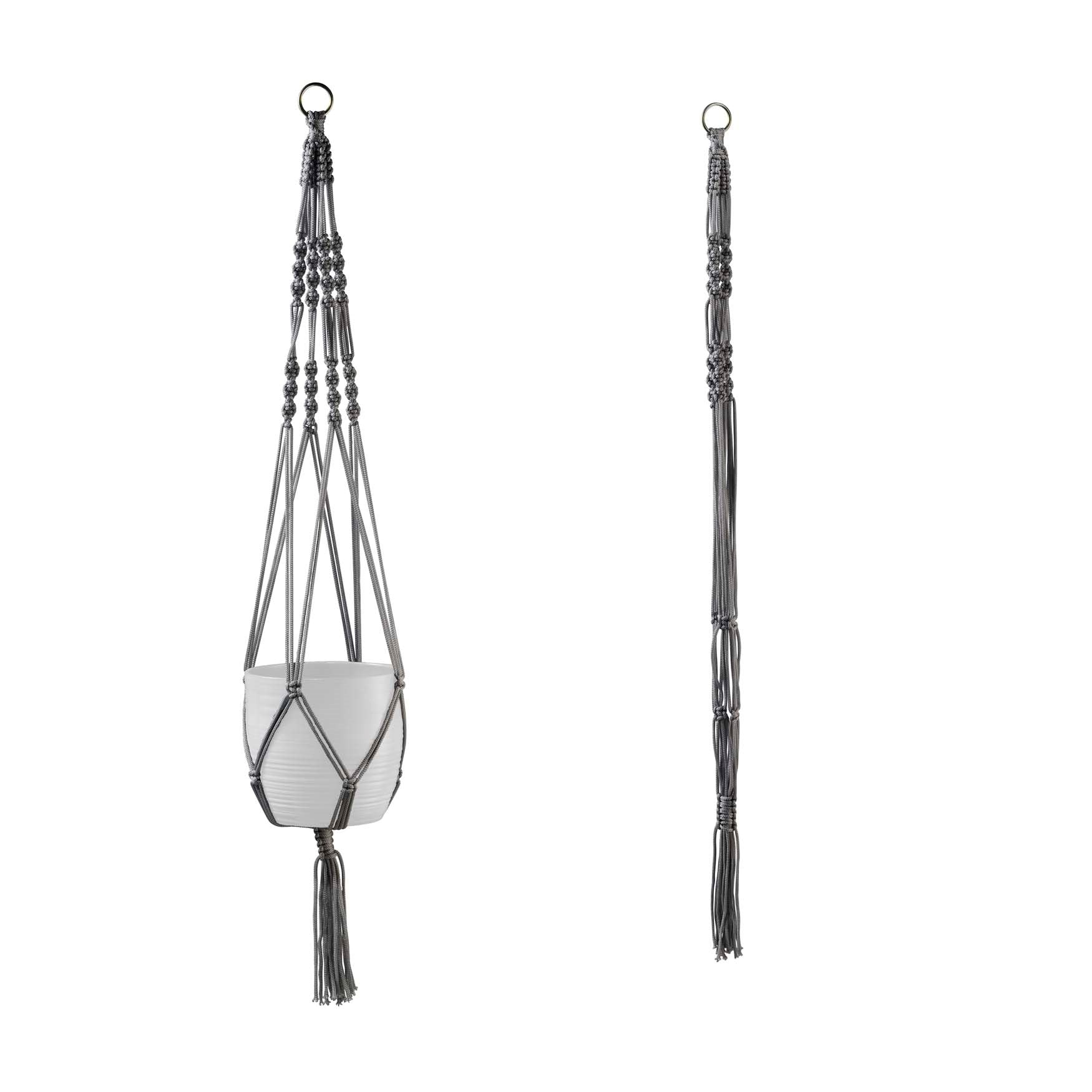 black and white macrame plant hanger 35" Shiny Gray Macrame Plant Pot Hanger