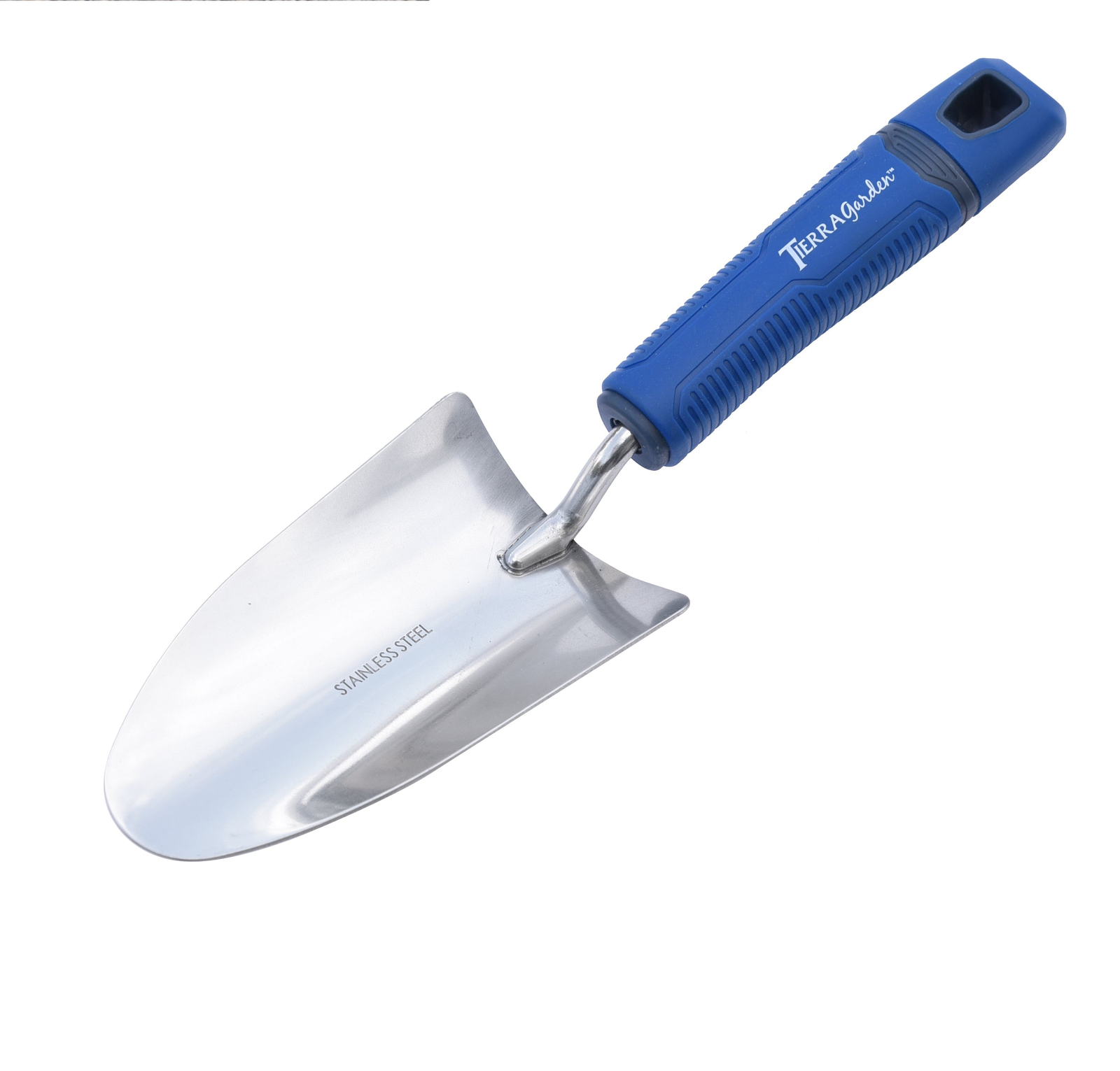 Stainless steel trowel with TPR handle for comfort and durability.