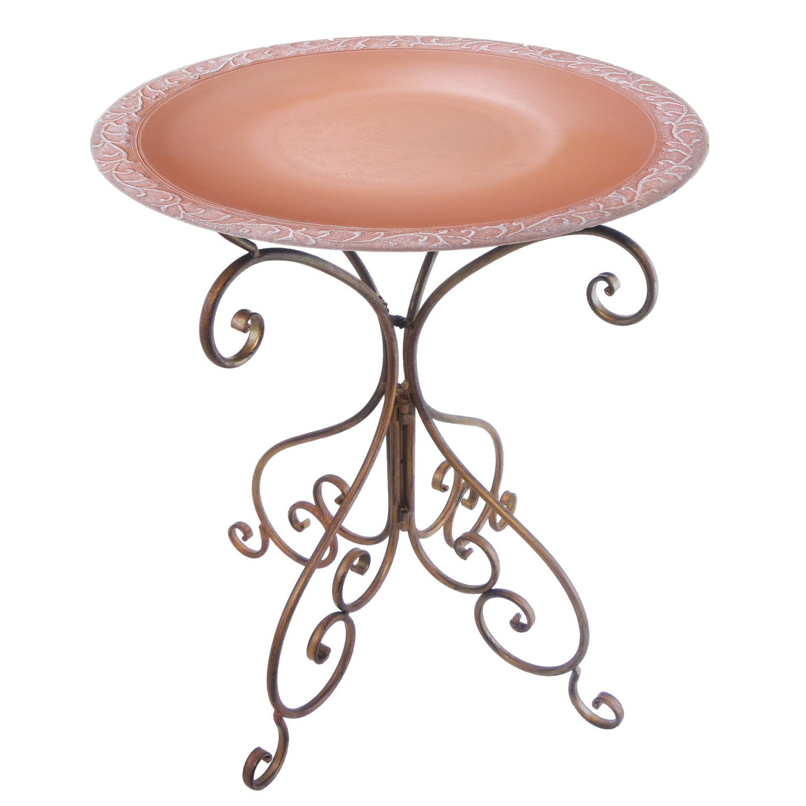 Design Rim Fiber Clay 19" Dia Birdbath with Antique Bronze Metal Stand
