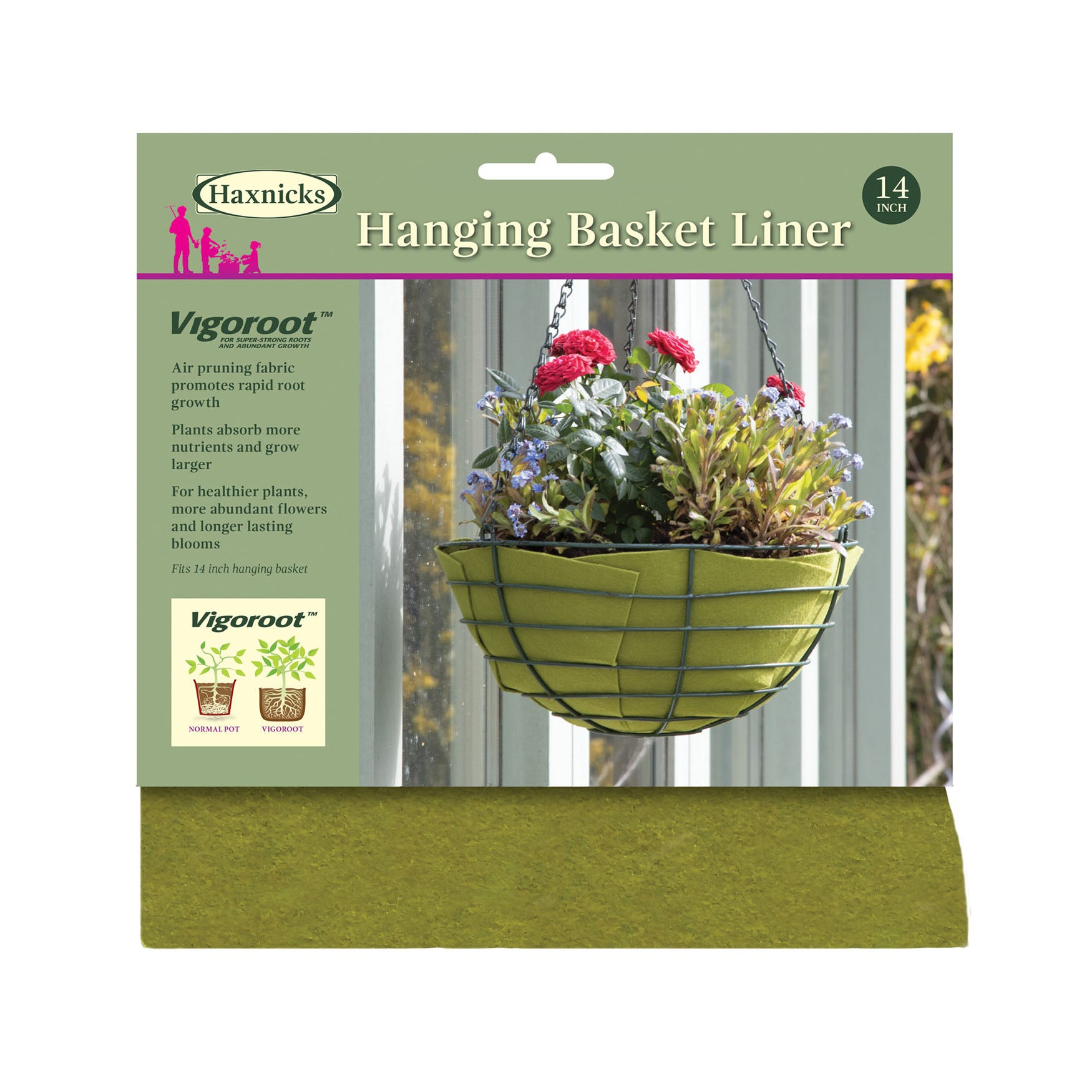 14 inch hanging planter Tierra Garden Haxnicks Vigoroot Hanging Basket Liner (14 Inches) Pack of 1, Hanging Planter Liner for a Stronger Hanging Basket Root System, Reusable