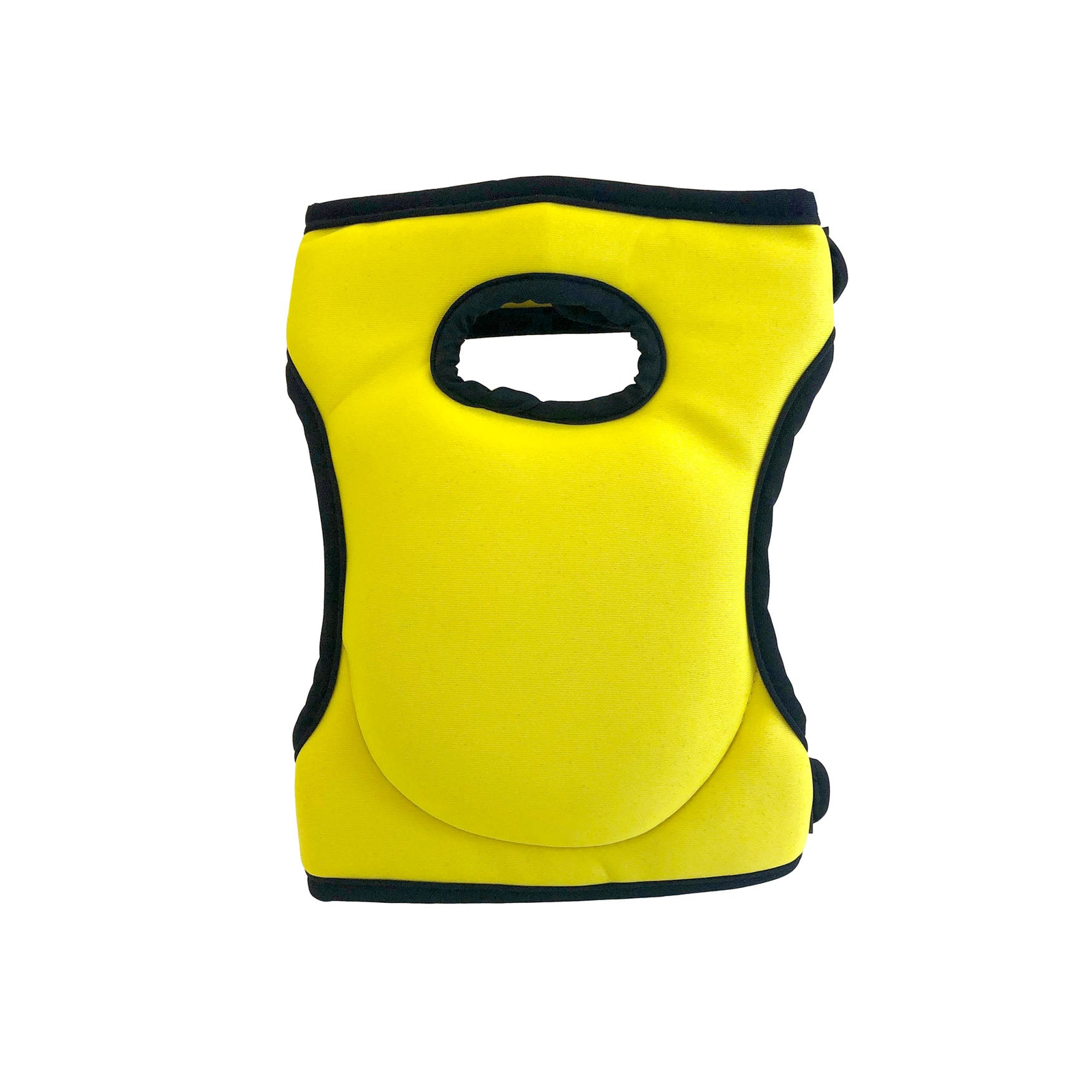 Yellow multipurpose memory foam knee pads, 10"H x 7"W, contoured design, vibrant neoprene cover.