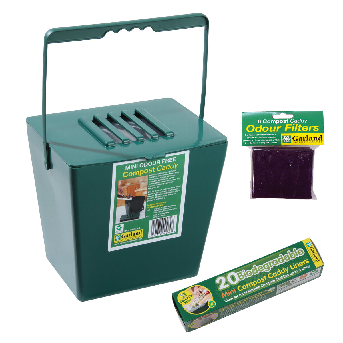 6.5&quot; Green Compost Caddy w/Replacement Filters and Biodegradable Bags