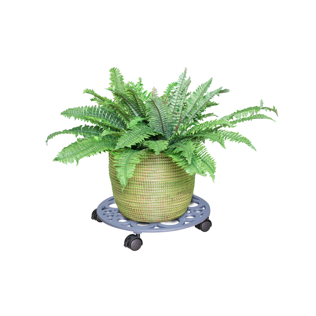 15&quot; Pewter Round Cast Iron Plant Caddy