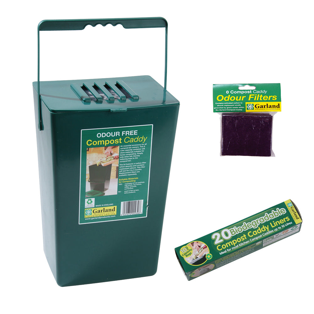 8.5&quot; Green Compost Caddy w/Replacement Filters and Biodegradable Bags