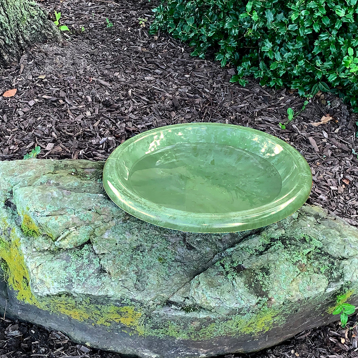19&quot; dia Kale Green Fiber Clay Birdbath Bowl